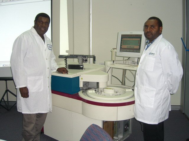 Abbott Immuno Assay Analyser — Port Moresby General Hospital technicians in training, Sydney